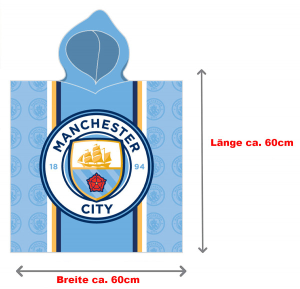 Manchester City Kinder Kapuzen Bade-Poncho Logo Blau 60x120 cm Bademantel Poncho