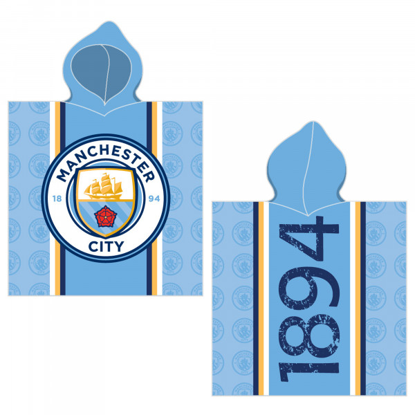 Manchester City Kinder Kapuzen Bade-Poncho Logo Blau 60x120 cm Bademantel Poncho