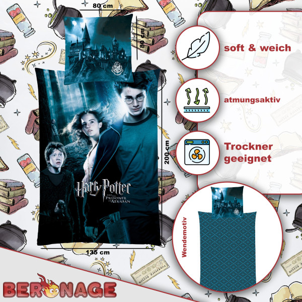 Harry Potter Bettwäsche Azkaban Blau Linon / Renforcé