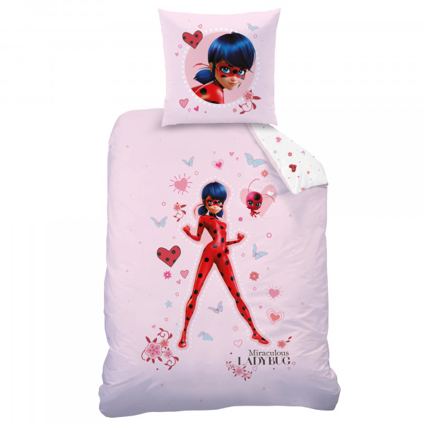 Miraculous Ladybug Hearts Rosa Bettwäsche Biber / Flanell