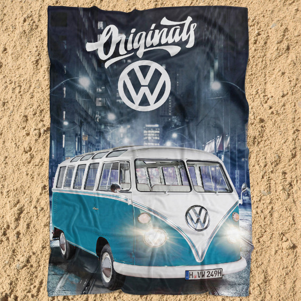 VW Volkswagen Bulli T1 Decke 087 Blau 130x170 cm Kuscheldecke