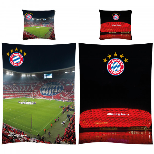 FC Bayern München Bettwäsche Allianz Arena 135x200cm / 80x80cm Biber / Flanell