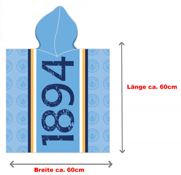 Manchester City Kinder Kapuzen Bade-Poncho Logo Blau 60x120 cm Bademantel Poncho