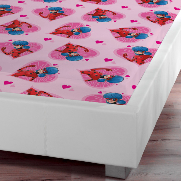 Miraculous Ladybug Spannbettlaken Herz Pink Rosa 90/100 x 190/200 cm