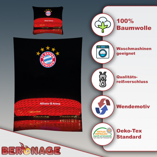 FC Bayern München Bettwäsche Allianz Arena 135x200cm / 80x80cm Biber / Flanell