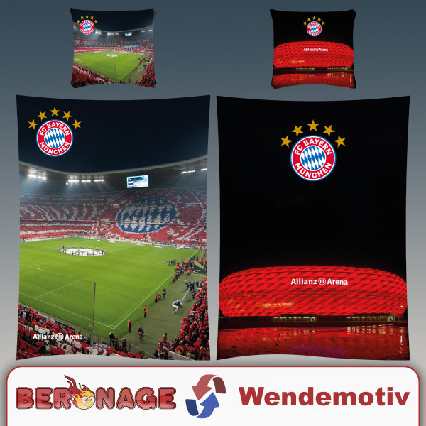FC Bayern München Bettwäsche Allianz Arena 135x200cm / 80x80cm Biber / Flanell