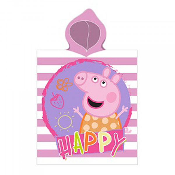 Peppa Wutz Pig Kinder Kapuzen Bade-Poncho Happy 55x110 cm Bademantel Poncho