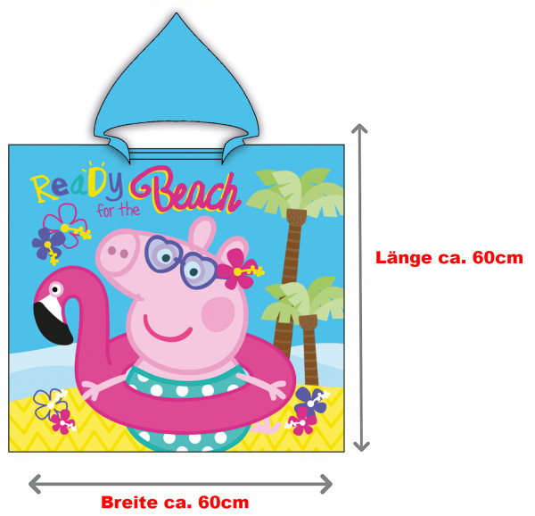 Peppa Wutz Pig Kinder Kapuzen Bade-Poncho Beach 60x120 cm Bademantel Poncho