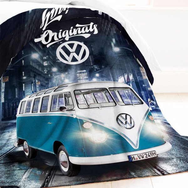 VW Volkswagen Bulli T1 Decke 087 Blau 130x170 cm Kuscheldecke