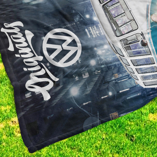 VW Volkswagen Bulli T1 Decke 087 Blau 130x170 cm Kuscheldecke