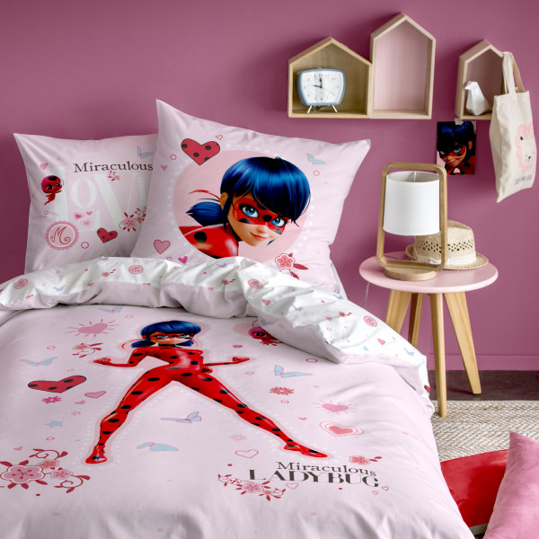 Miraculous Ladybug Hearts Rosa Bettwäsche Biber / Flanell