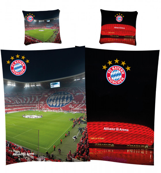 FC Bayern München Bettwäsche Allianz Arena 135x200cm / 80x80cm Biber / Flanell