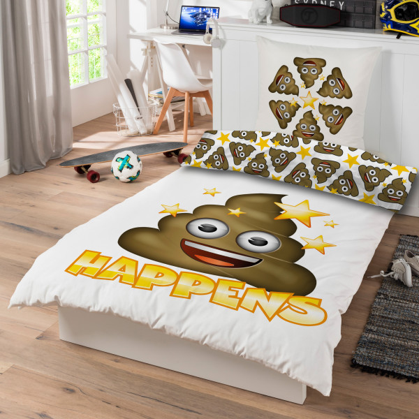 Emoji Shit Happens Bettwäsche Linon / Renforcé lustiger Bettbezug
