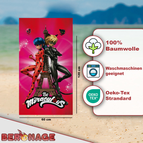Miraculous Ladybug Badetuch Paris Eiffelturm 60x120 cm