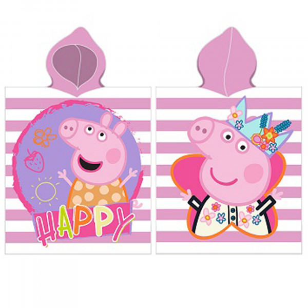 Peppa Wutz Pig Kinder Kapuzen Bade-Poncho Happy 55x110 cm