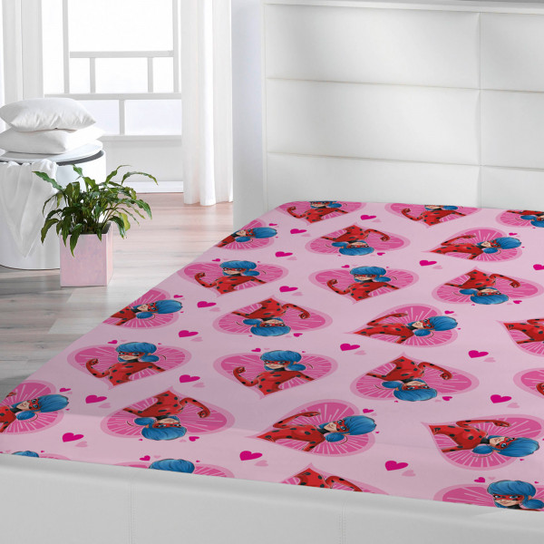 Miraculous Ladybug Spannbettlaken Herz Pink Rosa 90/100 x 190/200 cm