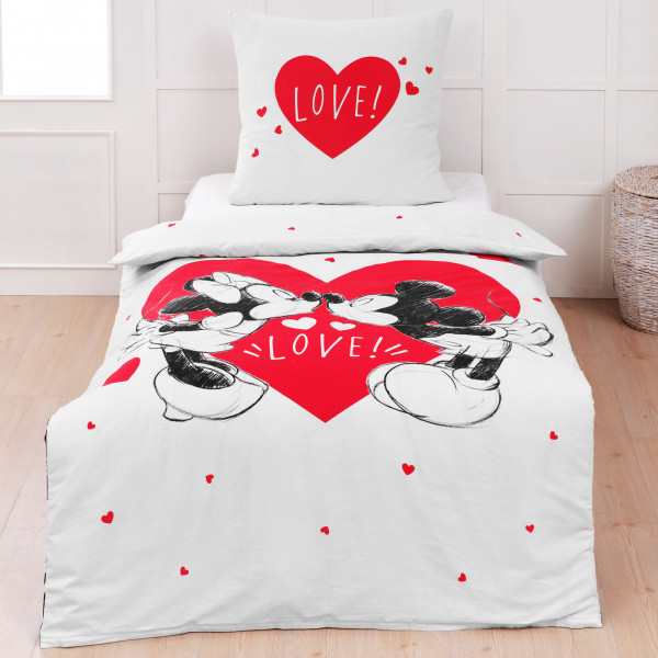 Minnie Mouse und Mickey Mouse Love Bettwäsche Linon / Renforcé