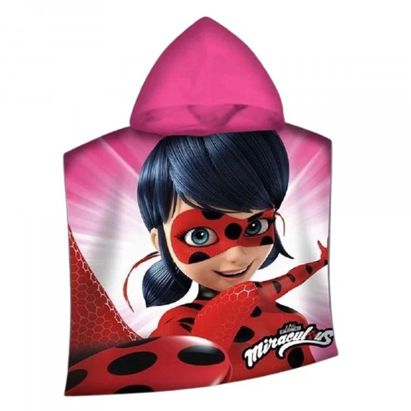 Miraculous Ladybug Kinder-Kapuzen-Bade-Poncho Pink 60x120 cm Bademantel Poncho