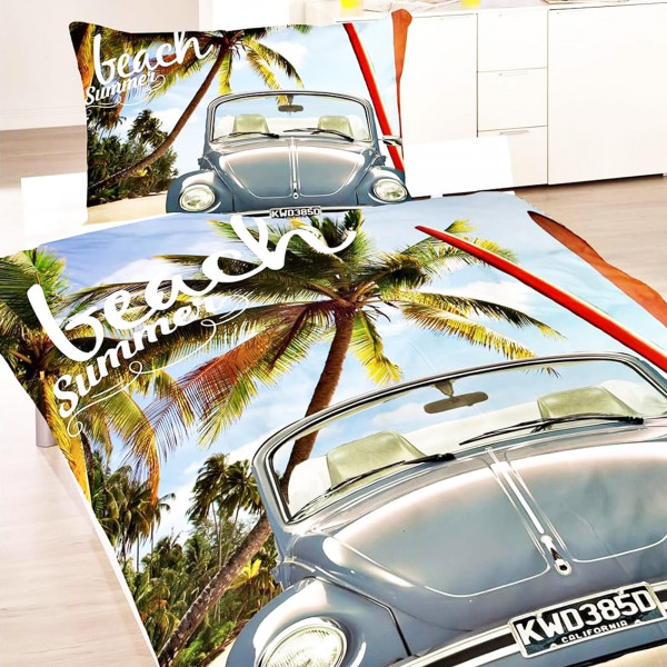 VW Volkswagen Käfer Blau Bettwäsche Linon / Renforcé Vintage Bettbezug