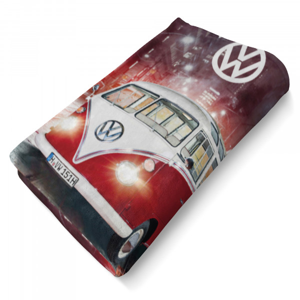 VW Volkswagen Bulli T1 Decke 087-B Rot 130x170 cm Kuscheldecke