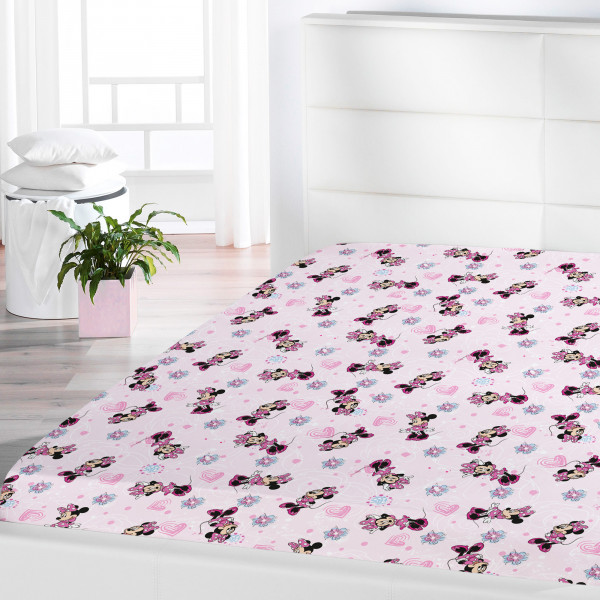 Minnie Mouse Spannbettlaken Flower Pink Rosa 90/100 x 190/200 cm