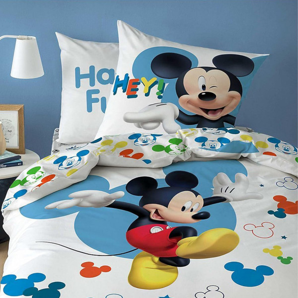 Mickey Mouse Bettwäsche Jump 135 x 200 cm + 80 x 80 cm 100% Baumwolle Renforcé-Linon-Qualität Disney