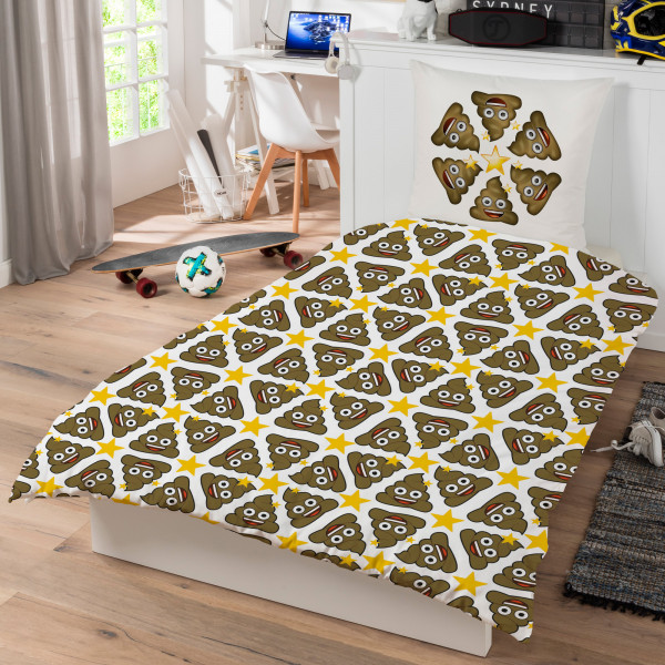 Emoji Shit Happens Bettwäsche Linon / Renforcé lustiger Bettbezug