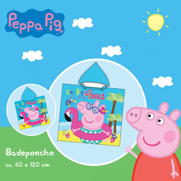 Peppa Wutz Pig Kinder Kapuzen Bade-Poncho Beach 60x120 cm Bademantel Poncho