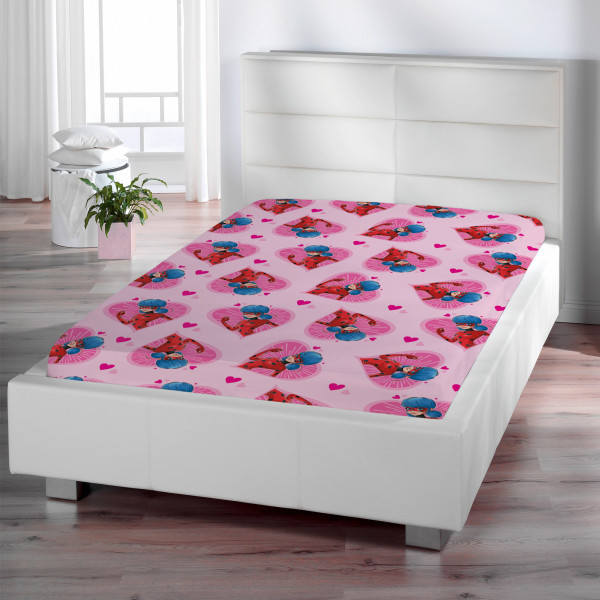 Miraculous Ladybug Spannbettlaken Herz Pink Rosa 90/100 x 190/200 cm