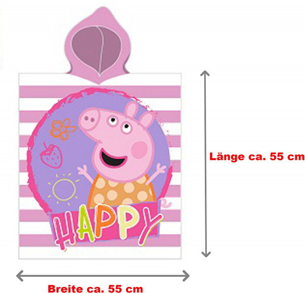 Peppa Wutz Pig Kinder Kapuzen Bade-Poncho Happy 55x110 cm Bademantel Poncho