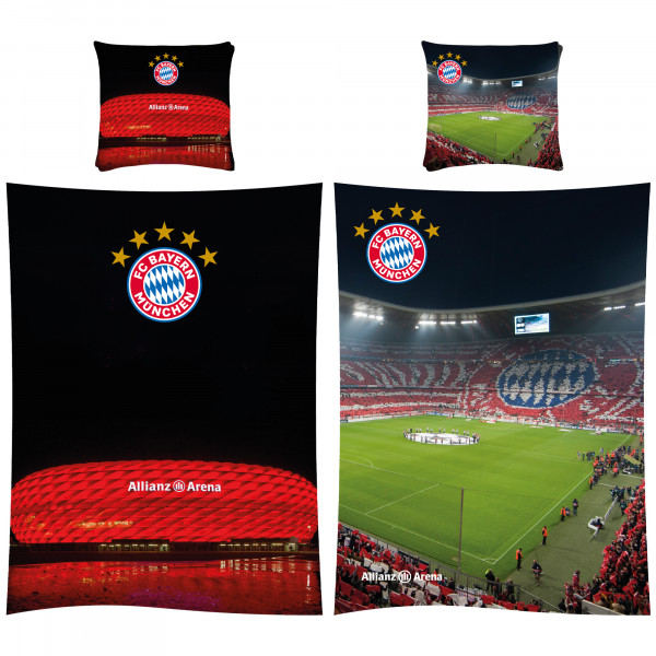 FC Bayern München Bettwäsche Allianz Arena 135x200cm / 80x80cm Biber / Flanell