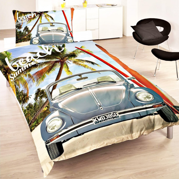 VW Volkswagen Käfer Blau Bettwäsche Linon / Renforcé Vintage Bettbezug