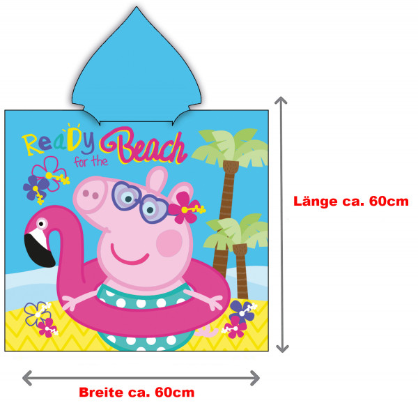 Peppa Wutz Pig Kinder Kapuzen Bade-Poncho Beach 60x120 cm Bademantel Poncho