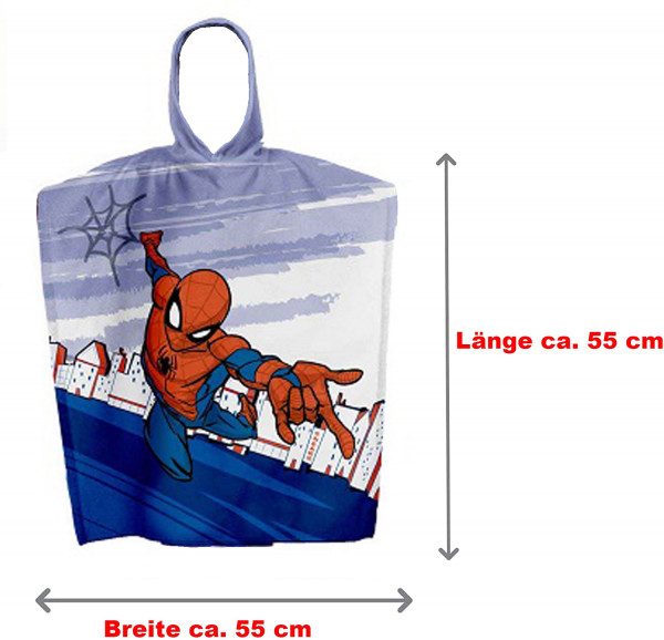 Spider Man Kinder Kapuzen Bade-Poncho Super Hero 55x110 cm Bademantel Poncho