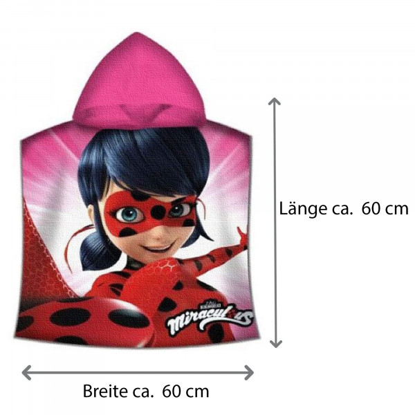 Miraculous Ladybug Kinder-Kapuzen-Bade-Poncho Pink 60x120 cm Bademantel Poncho