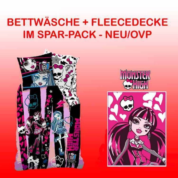 MONSTER HIGH BETTWÄSCHE 135/200 + FLEECEDECKE BEAUTY PINK - BUNDLE NEU/OVP DECKE