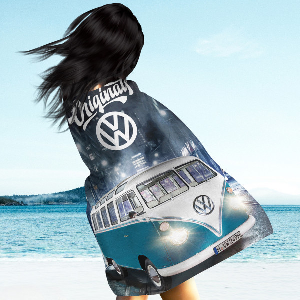 VW Volkswagen Bulli T1 Decke 087 Blau 130x170 cm Kuscheldecke