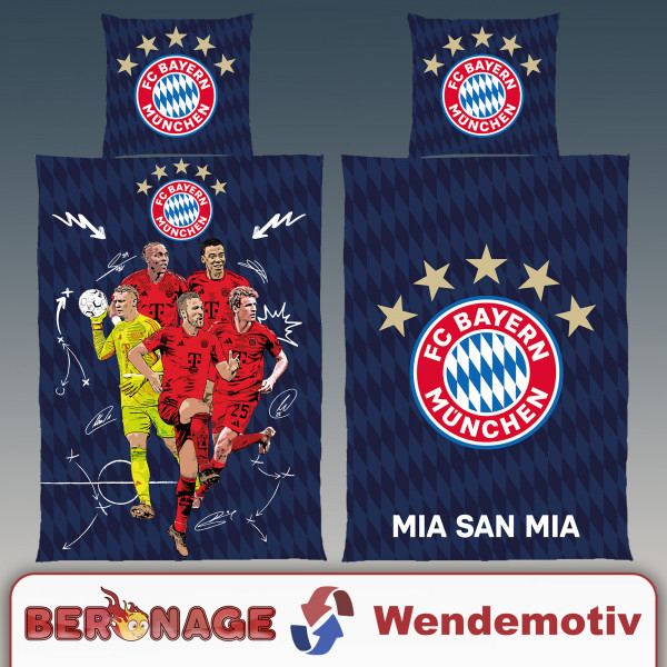 FC Bayern München Bettwäsche Player 135x200cm / 80x80cm Linon / Renforcé Fußball