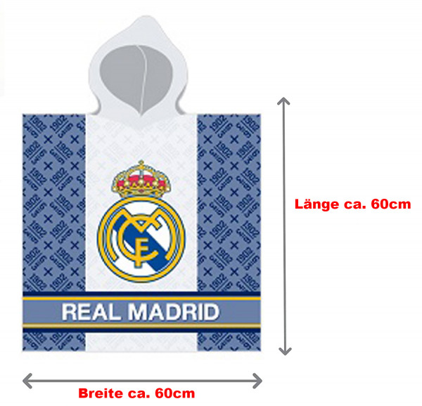 Real Madrid Kinder Kapuzen Bade-Poncho 60x120 cm Fußball Bademantel Poncho