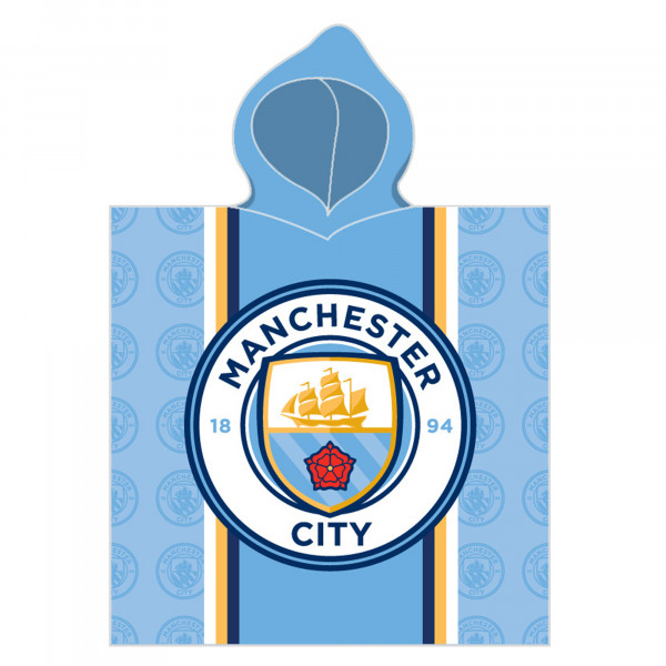 Manchester City Kinder Kapuzen Bade-Poncho Logo Blau 60x120 cm Bademantel Poncho