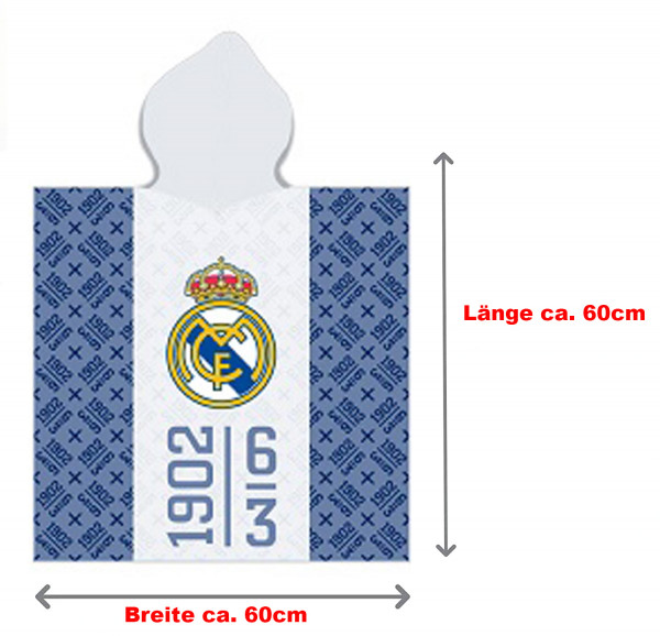 Real Madrid Kinder Kapuzen Bade-Poncho 60x120 cm Fußball Bademantel Poncho