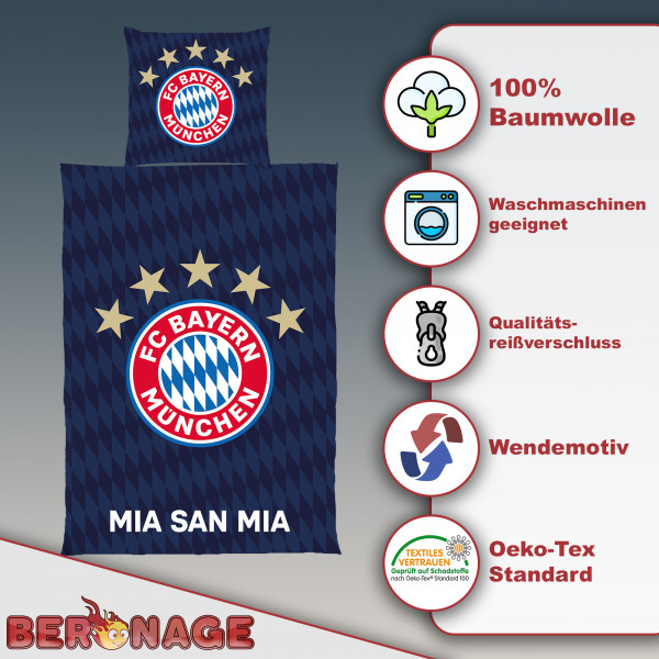 FC Bayern München Bettwäsche Player 135x200cm / 80x80cm Linon / Renforcé Fußball