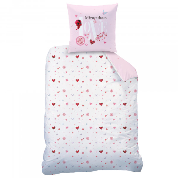 Miraculous Ladybug Hearts Rosa Bettwäsche Biber / Flanell