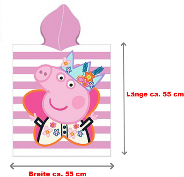 Peppa Wutz Pig Kinder Kapuzen Bade-Poncho Happy 55x110 cm Bademantel Poncho
