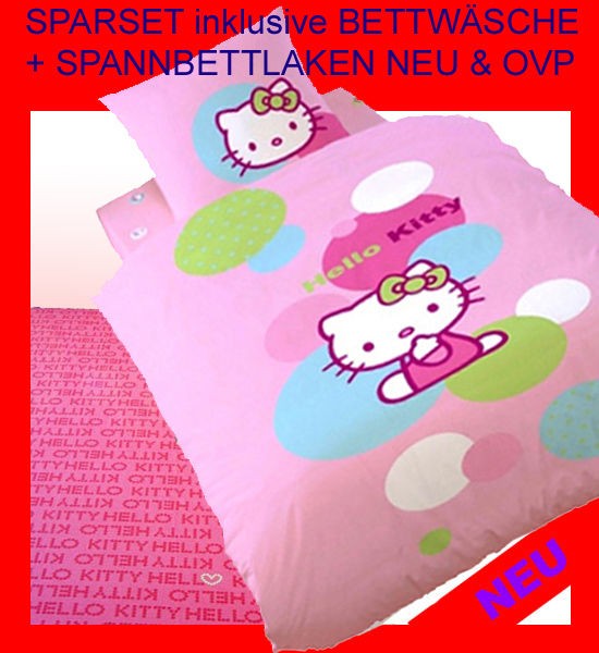 SPARSET HELLO KITTY SPANNBETTLAKEN + BETTWÄSCHE BUNDLE`