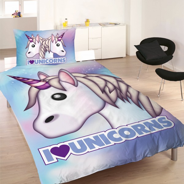 Emoji Einhorn Bettwäsche Linon / Renforcé