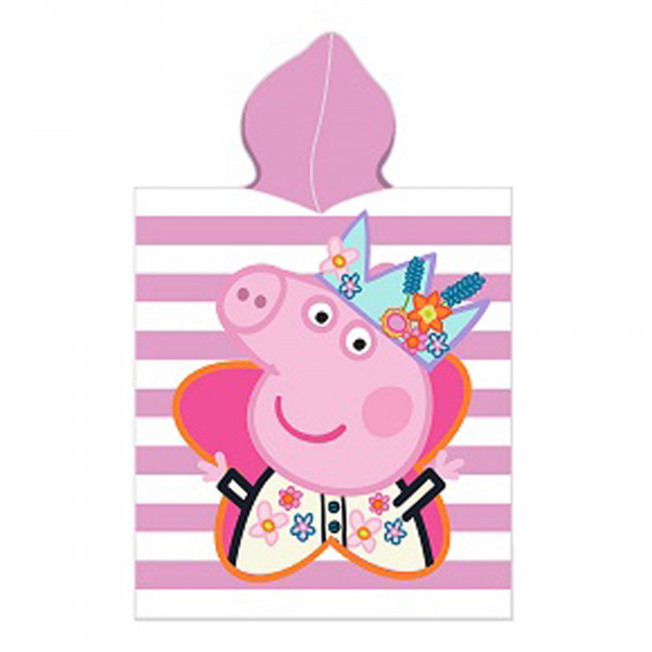 Peppa Wutz Pig Kinder Kapuzen Bade-Poncho Happy 55x110 cm Bademantel Poncho