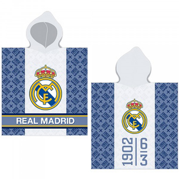 Real Madrid Kinder Kapuzen Bade-Poncho 60x120 cm Fußball Bademantel Poncho